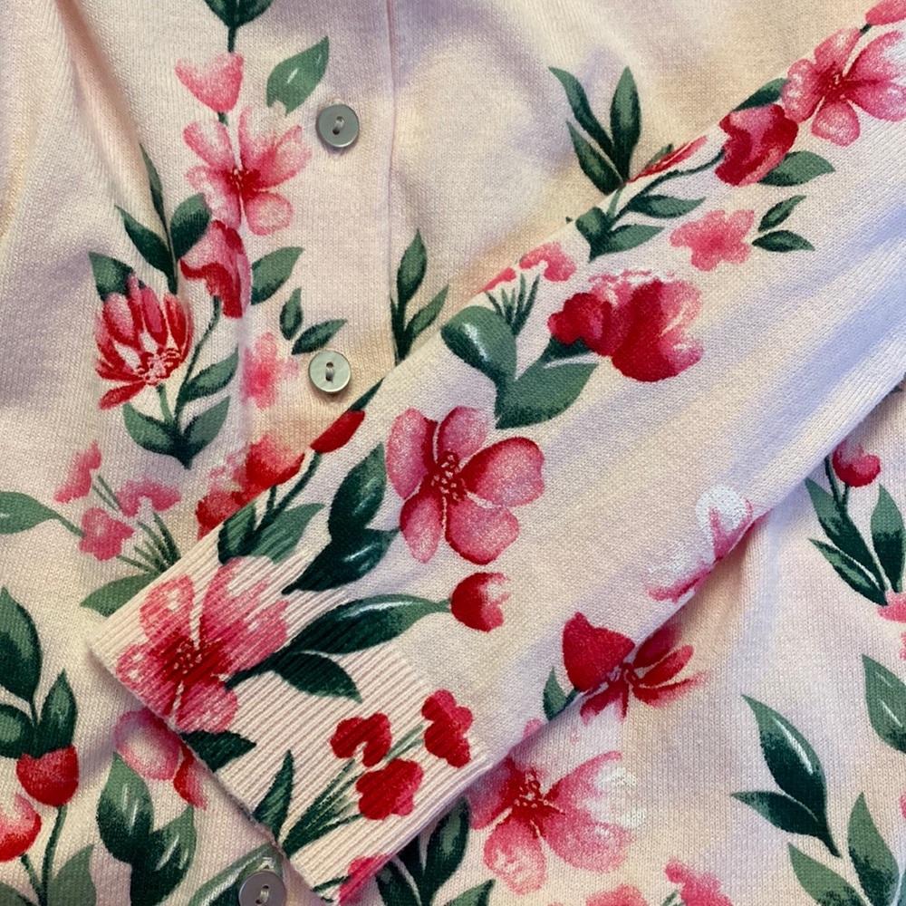Karen Scott floral print button down jersey cardigan sweater - Picture 2 of 4